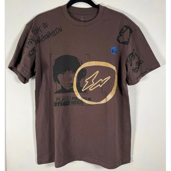 Cactus Jack Fragment Hiroshi Fujiwara Travis Scott Brown Graphic Tee Size M - Picture 1 of 6